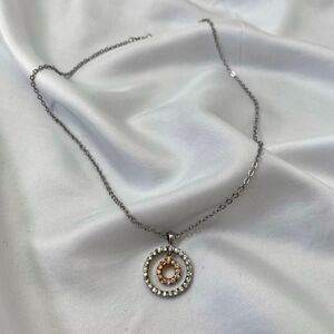 Minimalist Glam Silver Gold Rhinestone Double Circle Pendant Necklace